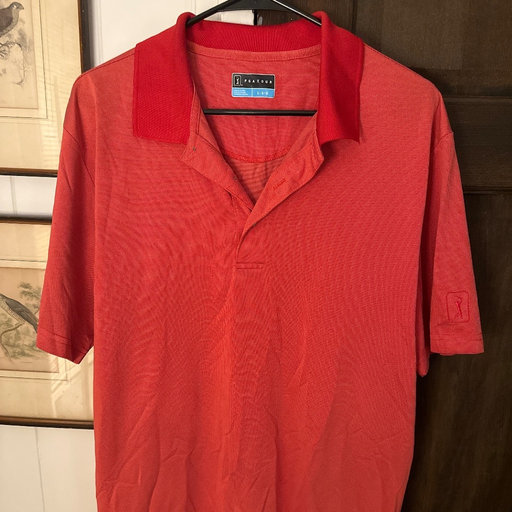 PGA Tour Men's Dry Fit Golf Polo, Red, size Large